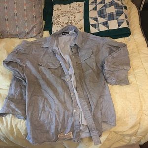 4 bulwark fr shirts 2 kaki color 1 light blue and 1 light blue and white stripes